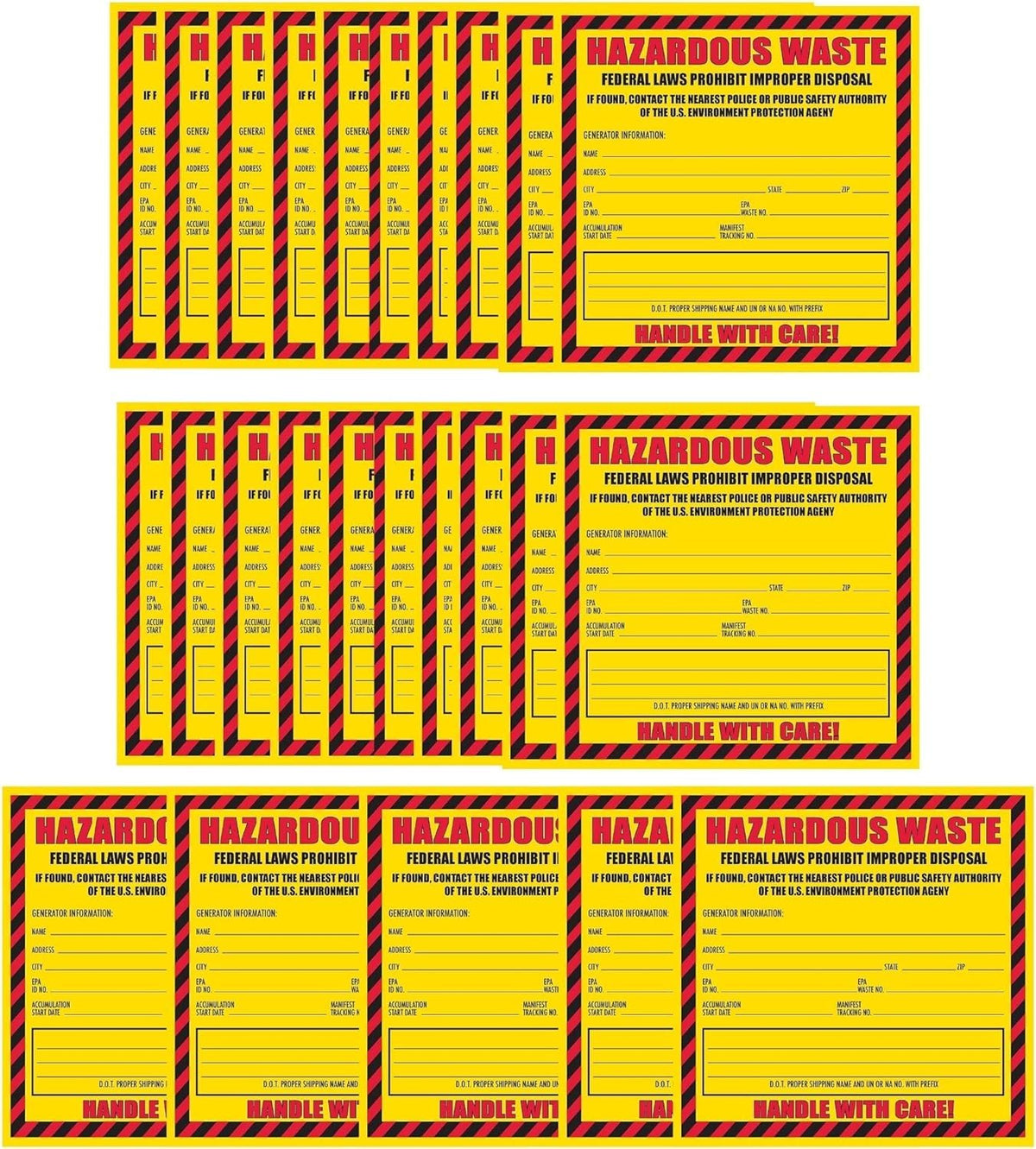 Hazardous Waste Label, 6" x 6", Pack of 25, Yellow and Red Label, Self-Adhesive