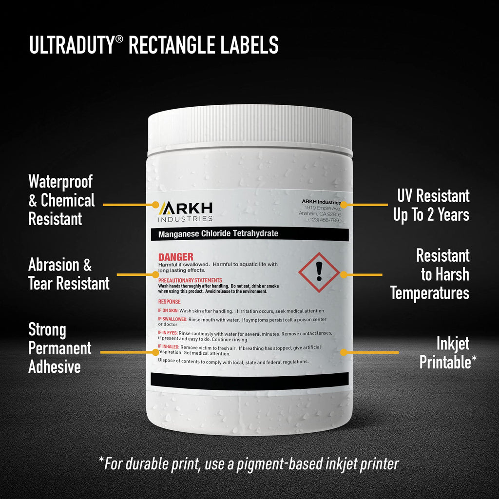 Avery® UltraDuty® GHS Labels, Waterproof, 2 X 3" White Rectangle Labels , 200 Total, Use with Pigment Inkjet Printers 2" X 3" 200 labels