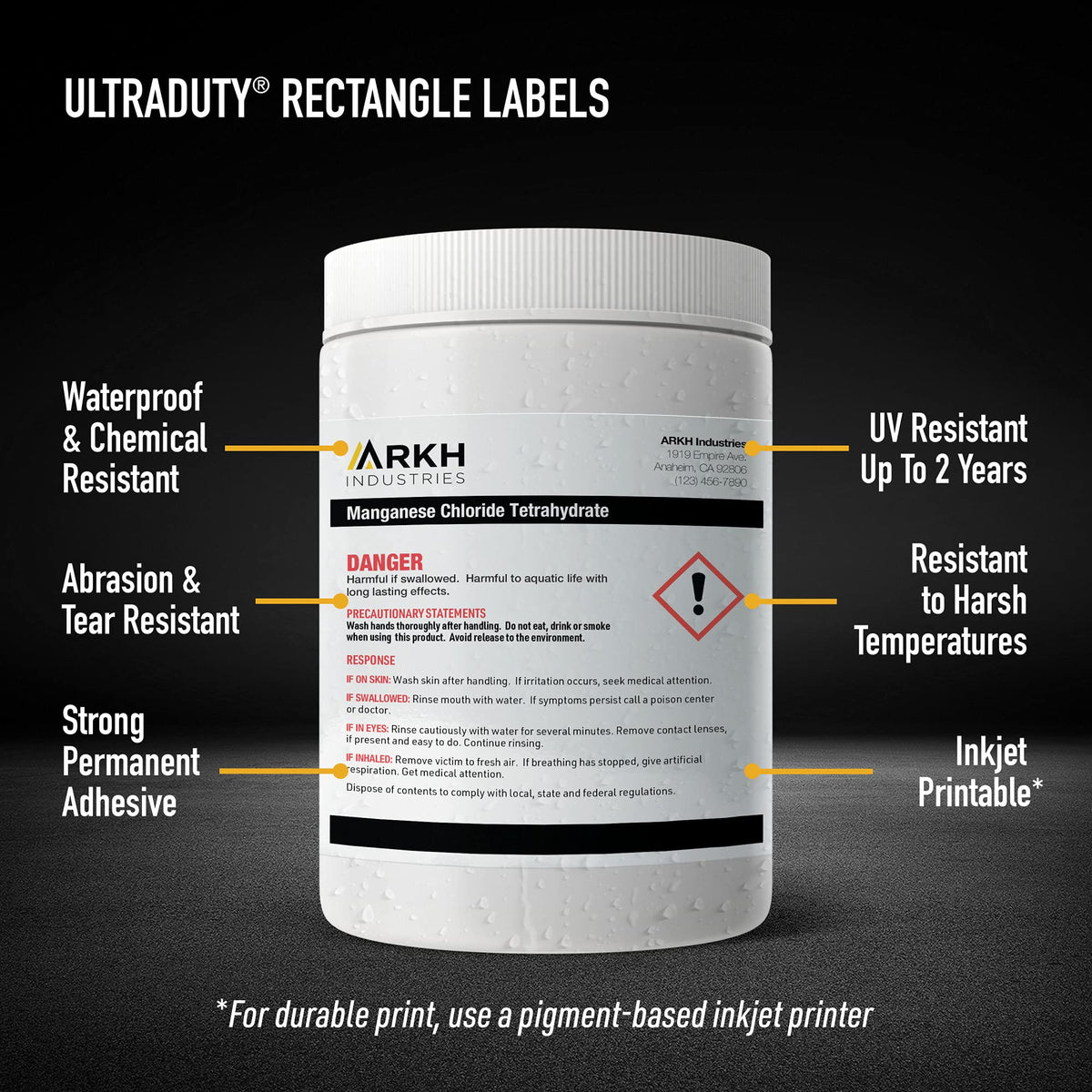 Avery® UltraDuty® GHS Labels, Waterproof, 2 X 3" White Rectangle Labels , 200 Total, Use with Pigment Inkjet Printers 2" X 3" 200 labels
