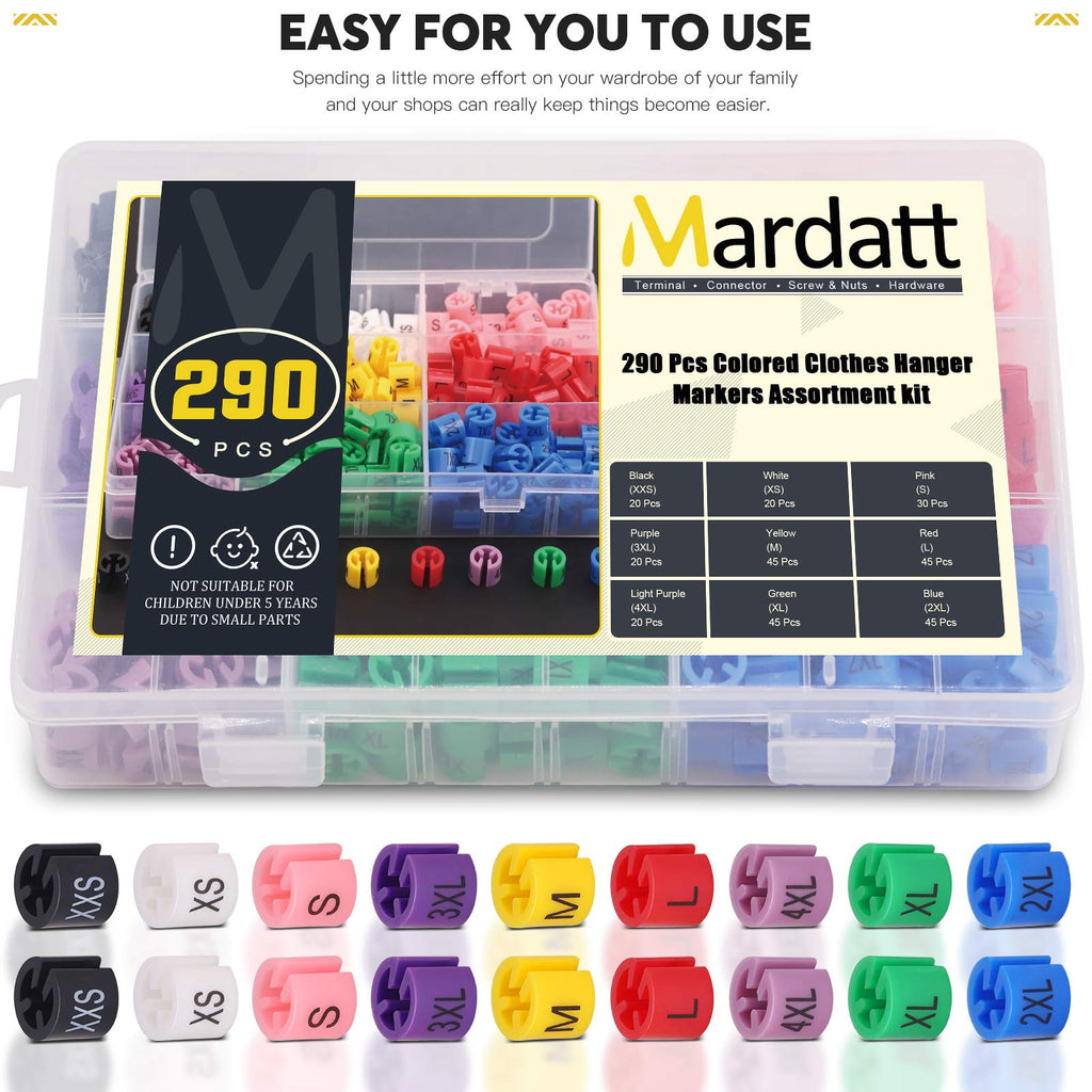 290Pcs Plastic Clothes Hanger Size Markers - 9 Sizes: XXS - 4XL