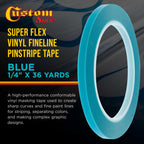 Custom Shop Vinyl Fineline Pinstripe Tape, Blue 1/4" x 36 Yard Roll - Create Sharp Graphic Design Curves, Mask Fine Lines, Conformable Paint Masking Striping Tape for Auto, Motorcycle, Flame Painting 1/4-Inch x 36-Yards