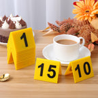 SEWACC 15 Pcs Acrylic Table Number Cards, Sturdy Plastic Yellow Restaurant Place Cards with Black Numbers 1-15, High Visibility Table Tents for Cafes And Banquets, Seating Markers