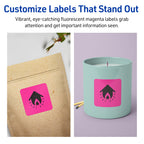Avery Printable Square Labels, Sure Feed Technology, 2" x 2", Neon Magenta Labels, Print-to-The-Edge, Laser/Inkjet Printable, 240 Total, Great for Jars and Packaging 240 labels