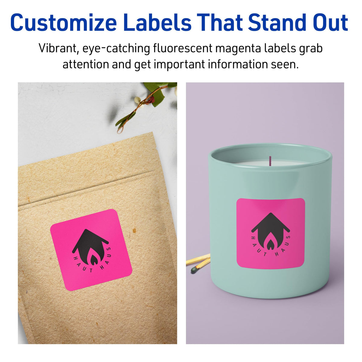 Avery Printable Square Labels, Sure Feed Technology, 2" x 2", Neon Magenta Labels, Print-to-The-Edge, Laser/Inkjet Printable, 240 Total, Great for Jars and Packaging 240 labels