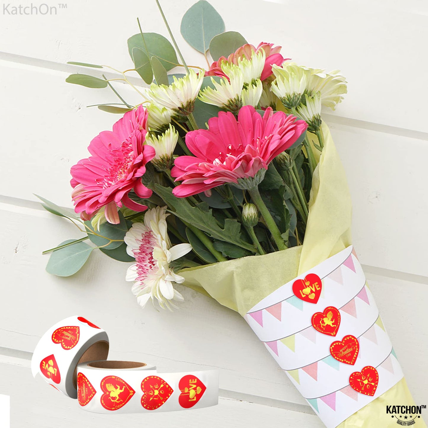 KatchOn, Big Red Heart Stickers for Kids - 500 Pieces, 1.5 Inch | Shiny Valentines Stickers for Kids | Happy Valentines Day Stickers | Valentine Stickers for Adults | Happy Valentines Day Decorations