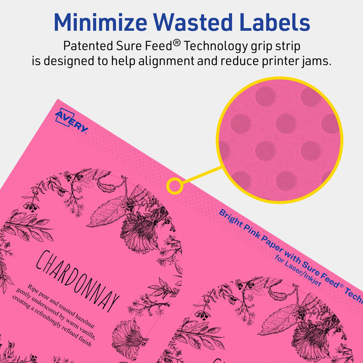 Avery® Printable Arched Labels, Sure Feed® Technology, 4-3/4" x 3-1/2", Bright Pink Labels, Print-to-The-Edge, Laser/Inkjet Printable, 80 Total, Great for Shipping and Wine Bottles 80 labels