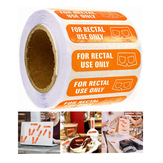 ' for Rectal Use Only' Stickers - 1.5" x .375" Rectal Use Sticker Fluorescent Orange Permanent Adhesive Sticker, 500 Labels Per Roll