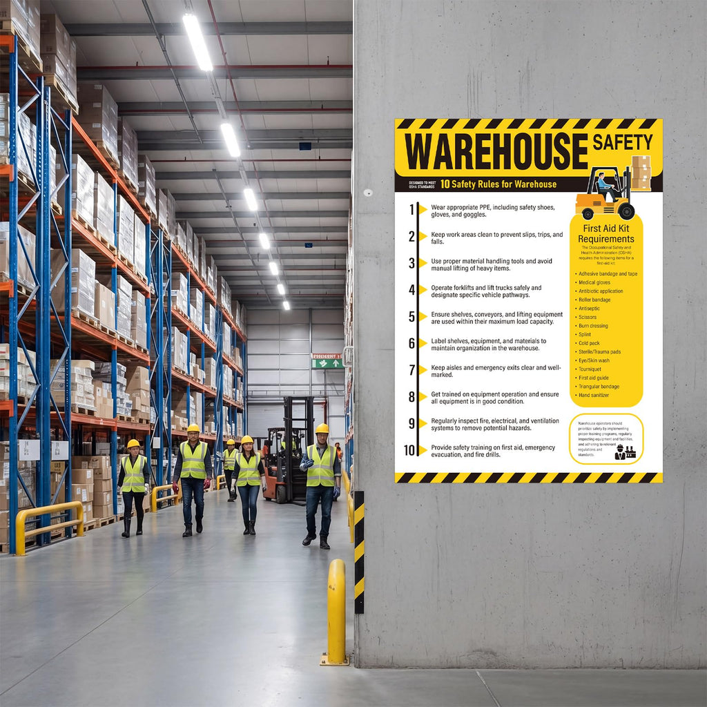 3 Pcs Workplace Safety Rules Poster, Warehouse