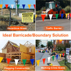 Multicolor Pennant Safety Flags, Perimeter Warning Flag Banner Line, For Flagging Construction/Traffic Barrier/Parking Lot/Rooftop/Backstroke/Party & Special Events 7" X 10" Pennants on 100' Rope 100FT