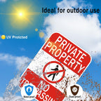 2 Pack Private Property No Trespassing Sign with 36" Metal Stakes, 14" x 10", Reflective Aluminum Sign, Weather Resistant, Waterproof, Easy to Mount 2 Pack-with aluminum Stake