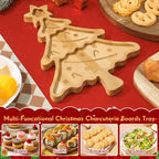 Veemoon Christmas Tree Serving Platter Small Bamboo Charcuterie Board Appetizer Display Tray Divided Candy Dish with 3 Compartments Snack Dessert Candy Fruit Plates for Xmas Party