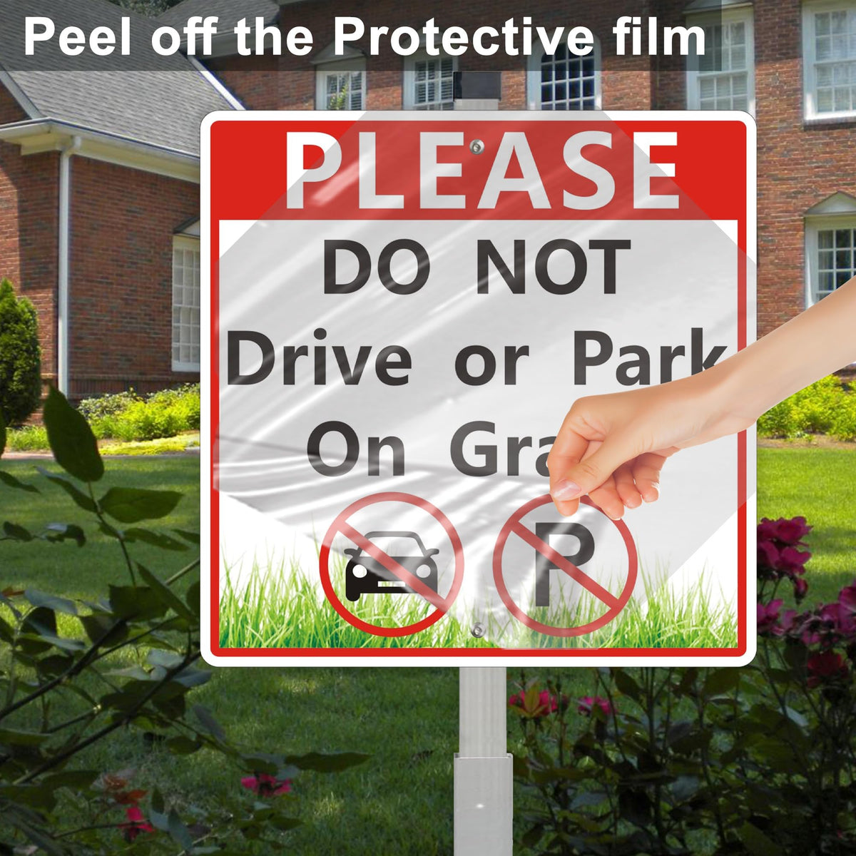 2Pack Please Do Not Drive Or Park On Grass Sign, Keep Off The Grass Yard Sign With 28" Metal Stakes, 10 x 10 Inch No Parking on Grass Sign, Weatherproof, Easy To Install