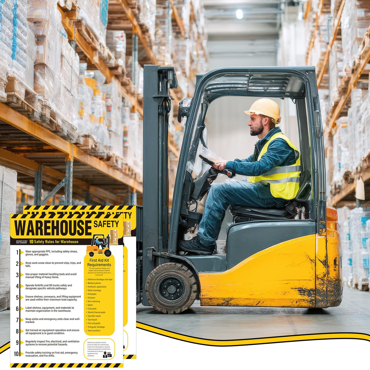 3 Pcs Workplace Safety Rules Poster, Warehouse