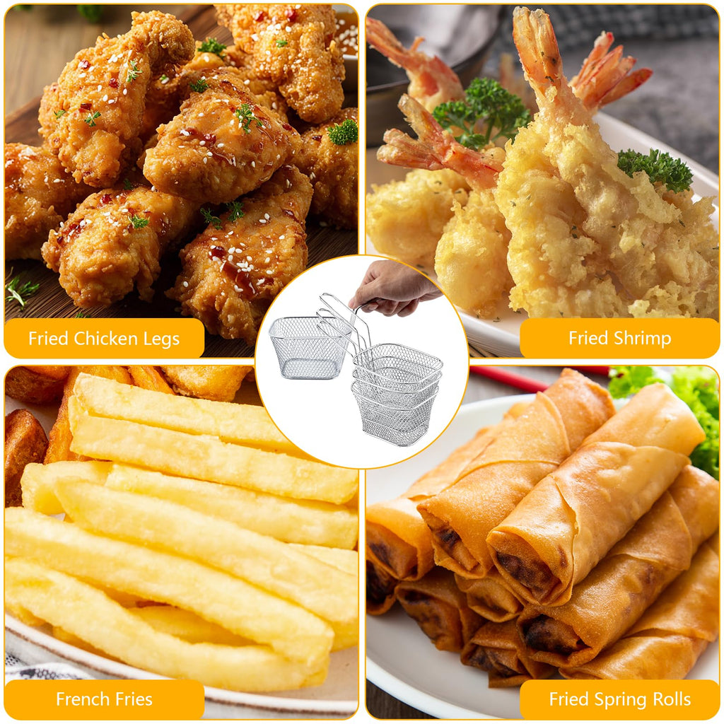 12 Pcs Mini Square Fry Basket Bulk Stainless Steel French Fry Holder Food Baskets for Serving Fryer Container with Handle Reusable Small Deep Fryer Holder for Home Kitchen Decor (Silver)