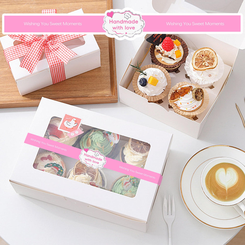100 Pcs Pink Food Retail Package Seal Stickers, 9x1 Inch