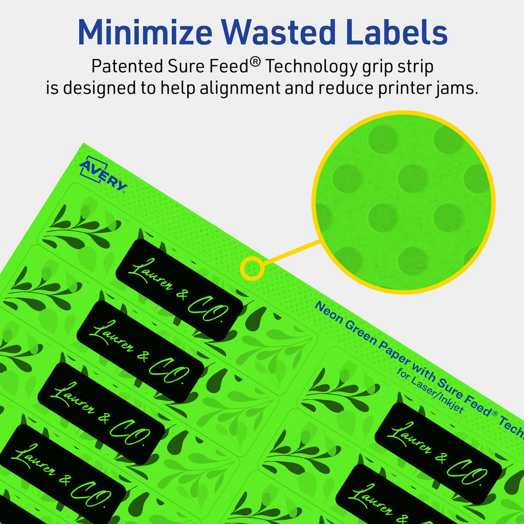 Avery® Printable Rectangle Labels, Sure Feed® Technology, 1" x 4", Neon Green Labels, Laser/Inkjet Printable, 800 Total, Great for Mailing and Cosmetics 800 labels