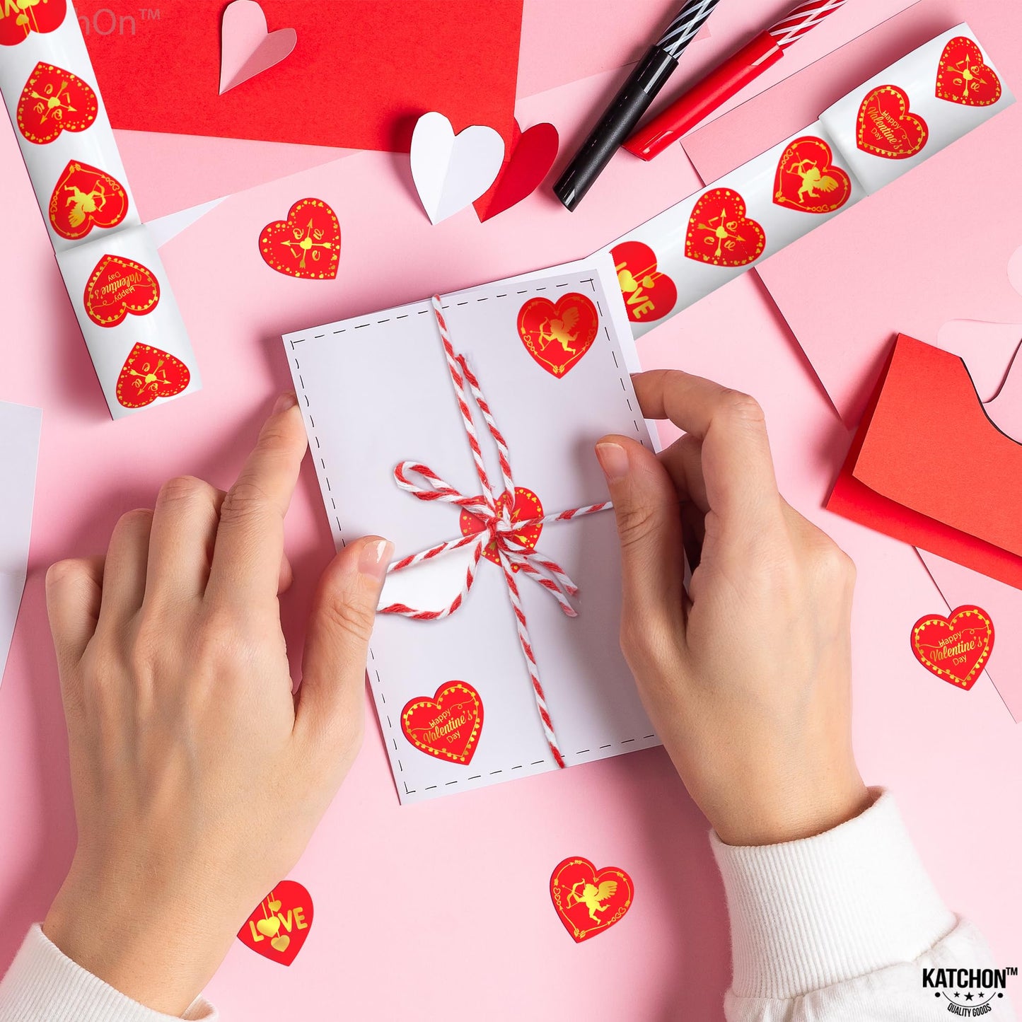 KatchOn, Big Red Heart Stickers for Kids - 500 Pieces, 1.5 Inch | Shiny Valentines Stickers for Kids | Happy Valentines Day Stickers | Valentine Stickers for Adults | Happy Valentines Day Decorations