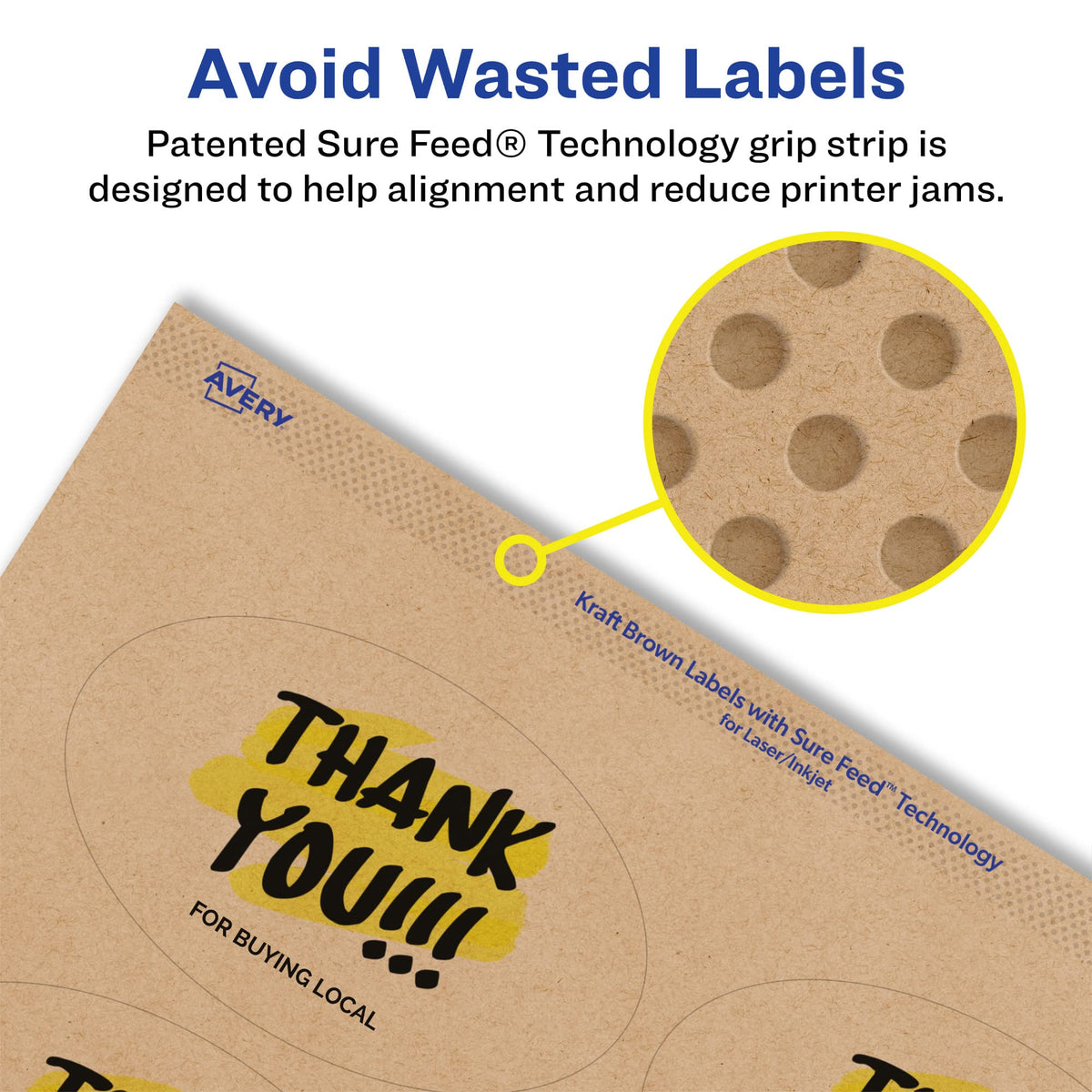 Avery® Kraft Brown Oval Labels, Sure Feed® Technology, 2" x 3-1/3", 120 Kraft Brown Labels, Print-to-The-Edge, Laser/Inkjet Printable 120 labels