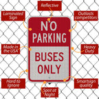 SmartSign - K-5443-HI-12x18 "No Parking - Buses Only" Sign | 12" x 18" 3M High Intensity Grade Reflective Aluminum Red on White