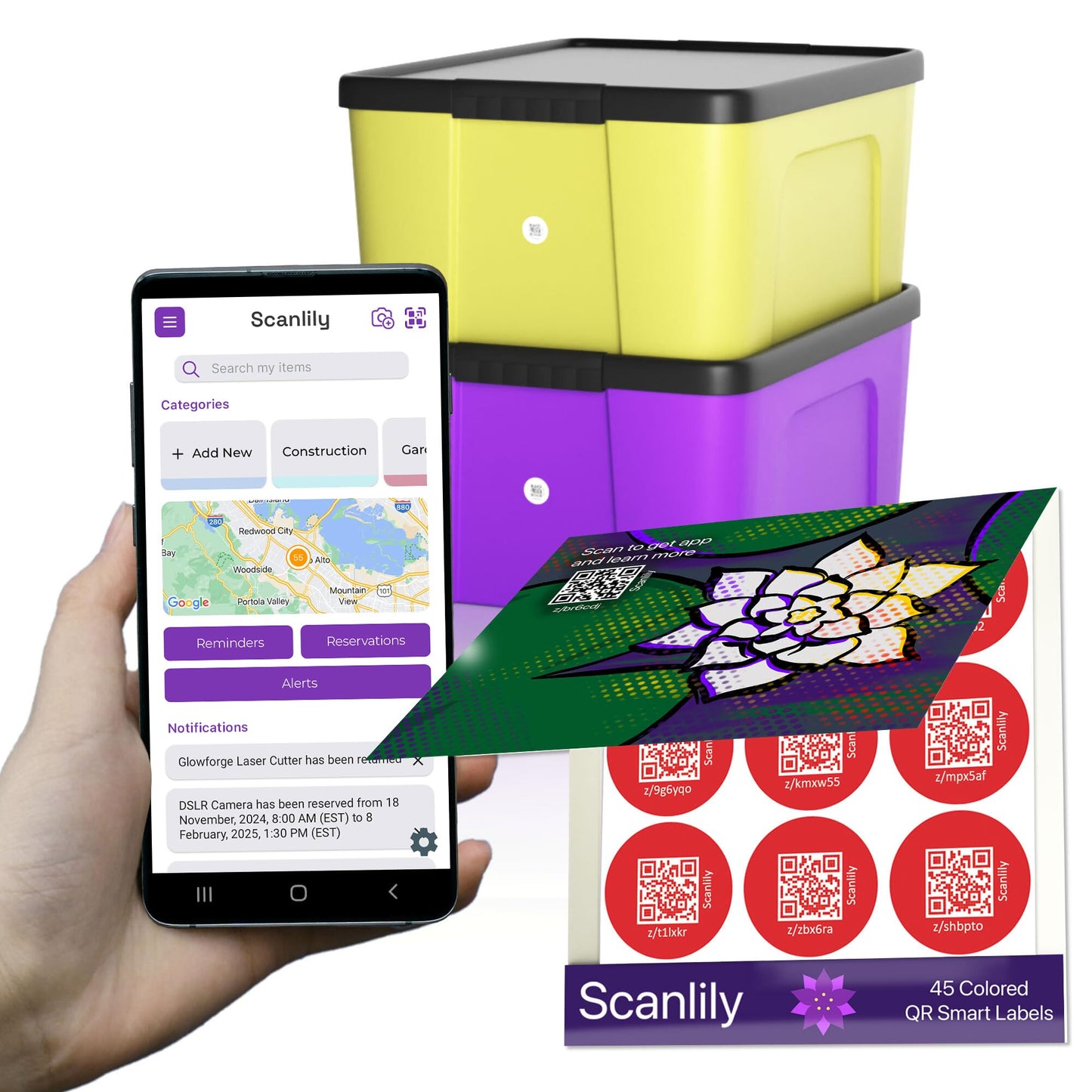 Smart QR Label System Using AI for Inventory and Organization (90 Stickers - 45 White and 45 in Five Colors - 2cm Diameter)