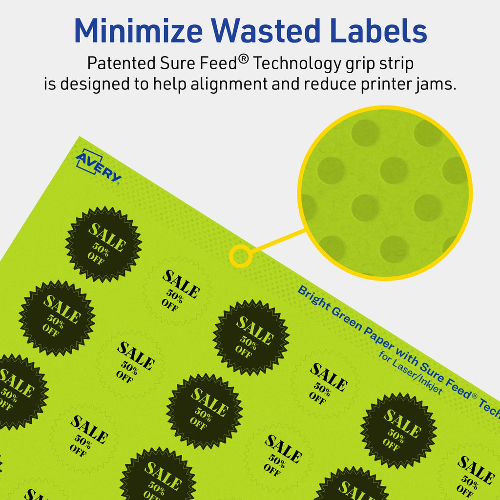 Avery Printable Starburst Labels, Sure Feed Technology, 1", Bright Green Labels, Print-to-the-Edge, Laser/Inkjet, 960 Total, Great for Mailing Seals and Planner Stickers 960 labels