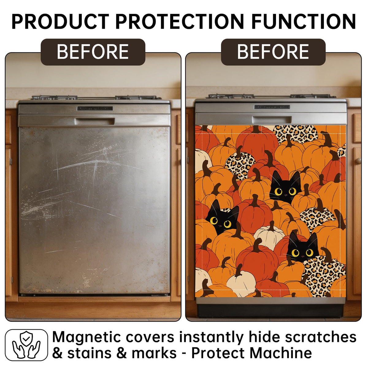 Halloween Cat Dishwasher Magnet Cover, Pumpkin Reusable Appliances Panel