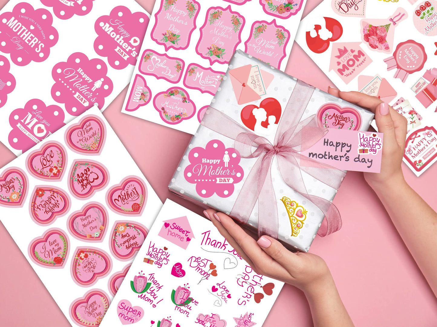 Funnlot Mothers Day Stickers Happy Mothers Day Stickers 348PCS Mothers Day Sticker for Kids Mothers Day Labels for Envelope Card Decorations Boxes Party Favor