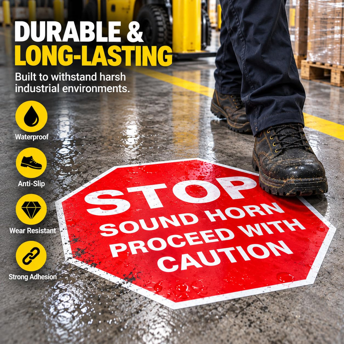 5 Pack Stop Sound Horn Proceed With Caution Stickers 17 × 17 Inches