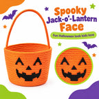 Halloween Basket, Woven Cotton Rope Pumpkin Pail with Handle white yellow