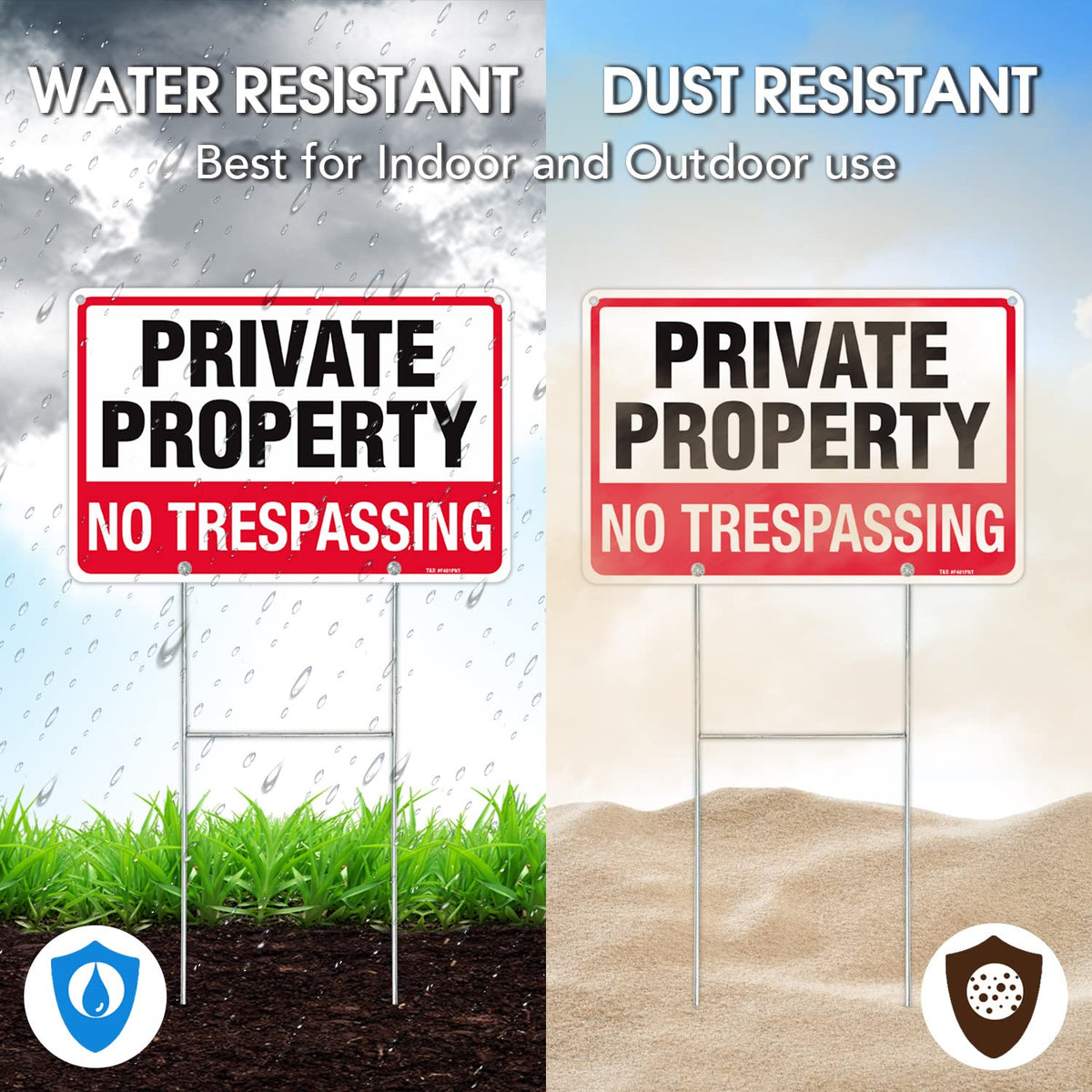 T&R No Trespassing Sign Private Property Sign with H Stake for Outside,3 Pack,12"x8" .040 Rust Free Heavy Aluminum, Waterproof,Includes Matching Screws & Wrench, Easy to Mount 3-Pack