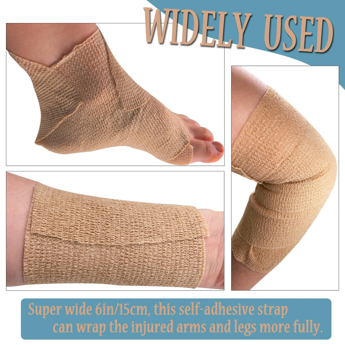 HerMia 6 Inches Self Adhesive Large Bandages Wrap for Wrist Ankle Swelling Sprains, 2 Rolls Non-Woven Cohesive Medical Tape 6 In - 2 Rolls