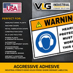 WARNING Hearing Protection Must Be Worn In This Area Sign Label – 5"x7" ANSI Z535 OSHA Style Safety Sticker – Heavy Duty Waterproof Vinyl with Aggressive Adhesive – Industrial PPE Decal Pack of 10