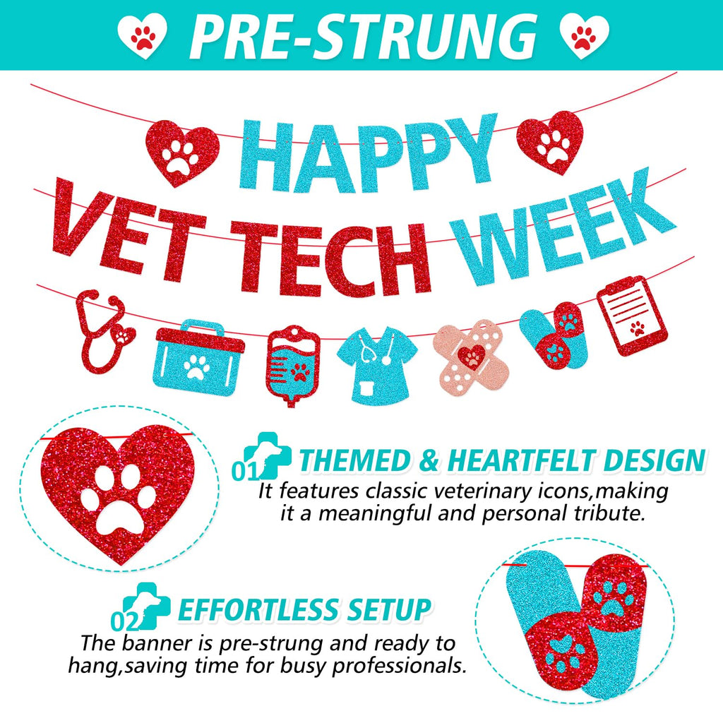 Happy Vet Tech Week Banner, Veterinary Technician Appreciation Decor