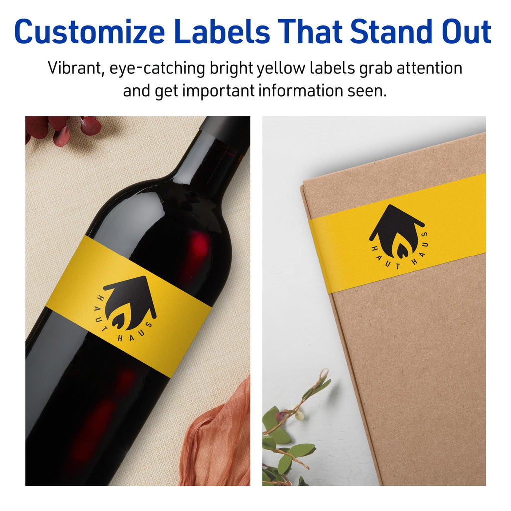 Avery® Printable Rectangle Labels, Sure Feed® Technology, 1" x 7", Bright Yellow Labels, Print-to-The-Edge, Laser/Inkjet Printable, 160 Total, Great for Candles and Jars 160 labels