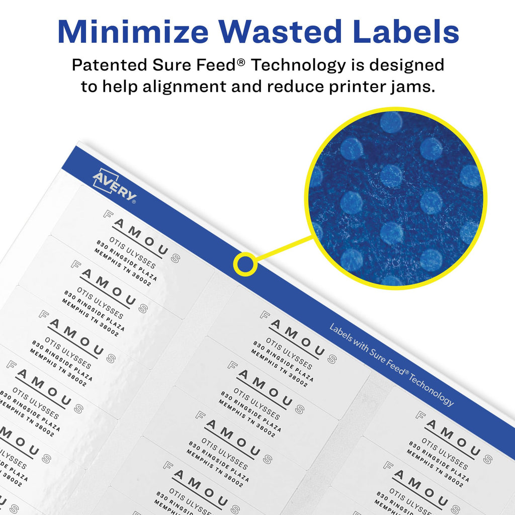 Avery® Printable Return Address Labels, Sure Feed® Technology, 0.5" x 1.75", White, 6,000 Blank Mailing Labels (05155) 0.5" x 1.75" 6,000 labels