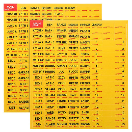2 Sheets/258Pcs Circuit Breaker Labels, Self-Adhesive Electrical Panel Labels Waterproof Breaker Panel Stickers for Home Office Apartments and Electricians (Yellow) Yellow