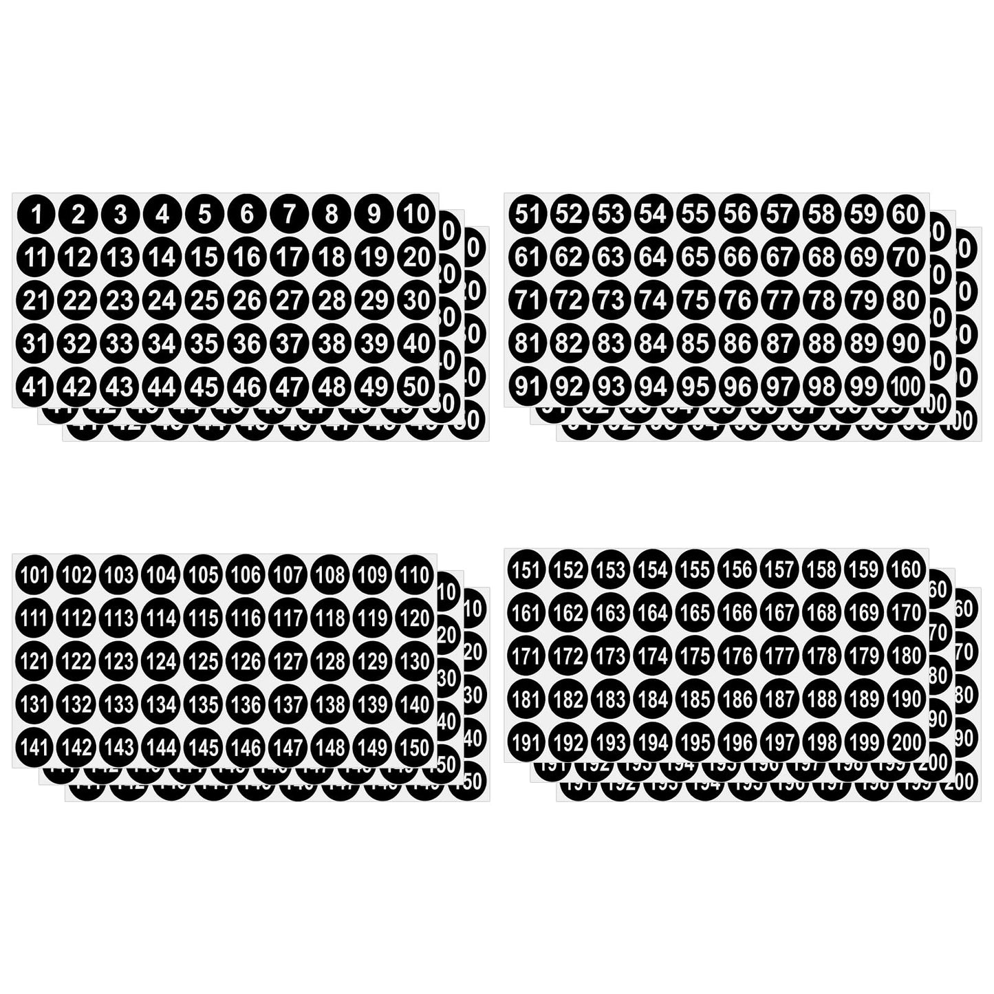 12Sheets(3 Sets) Number Stickers 1-200,Diameter 1Inch Small Number Stickers,1 to 200 Consecutive Number Stickers,Self-Adhesive Number Stickers for Storage,Organizing,Boxes Toolbox,Locker