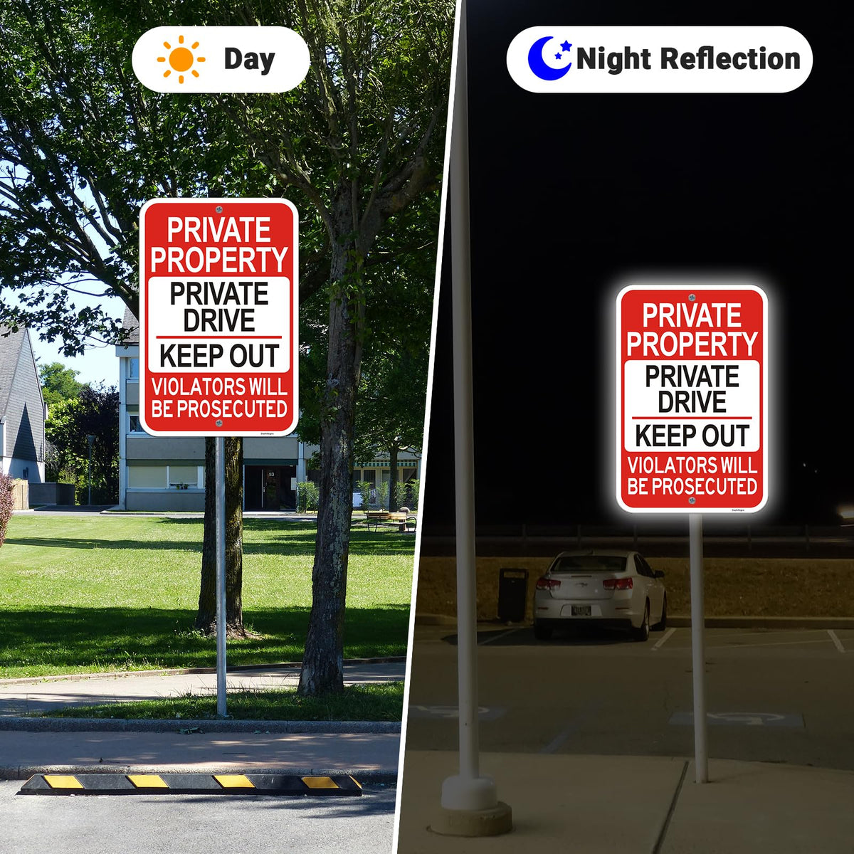 2 Pack Large Private Property Sign, 18"x12" Private Drive Sign, Engineer Grade Rust Free Reflective Aluminum Private Drive Private Property Signs, Fade & Weather Resistant, UV Protected, Easy to Mount