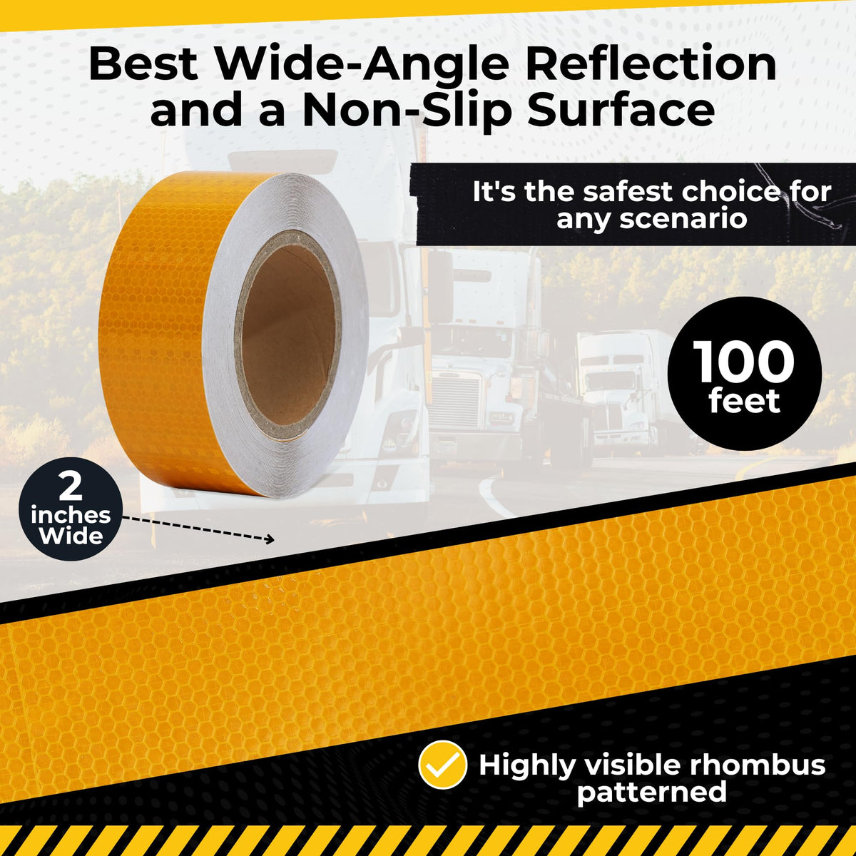 DOT C2 Reflective Tape 2IN x 100 FT - Safety ReflectOutdoor Waterproof Conspicuity Tape - Orange Reflector Tape for Trailers, Vehicles, Boats - Strong Reflective Safety for Caution Warning Signs