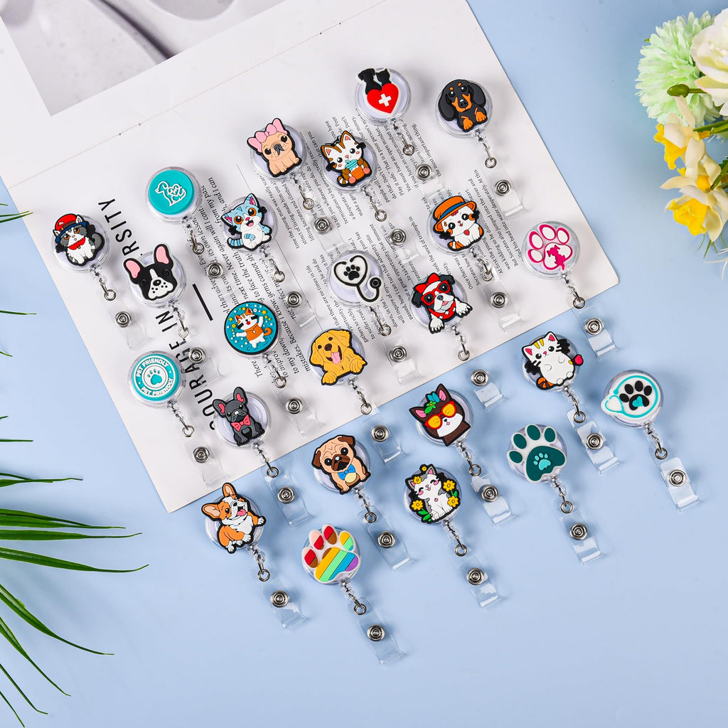 24Pcs Cute Vet Teach Badge Reel,Funny Retractable Veterinary ID Badge Holders Vet Teach Accessories for Coworker Office Hygiene Hygienist School Student Friend Graduation Vet Teach Week Gifts. Veterinarian