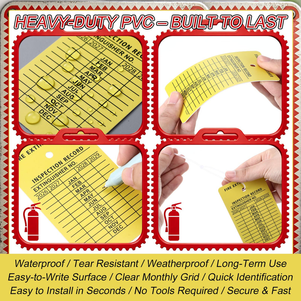 Lewtemi 100 Pcs Fire Extinguisher Inspection Tags with Zip Ties