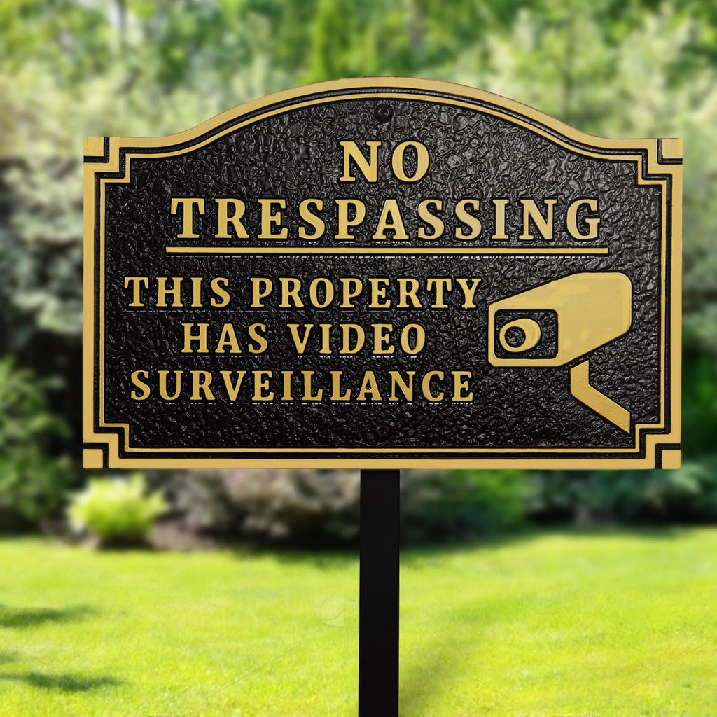 No Trespassing Private Property Video Surveillance Sign with Stakes