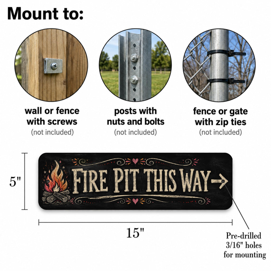 Fire Pit This Way – Chalkboard BBQ Backyard Metal Sign 15x5