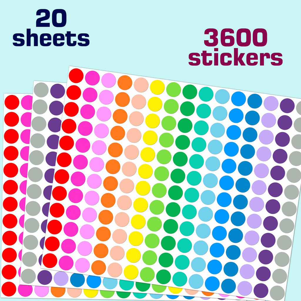 3600 PCS Colored Dot Stickers,1/2" Round Sticker 15 Colors Coding Labels 1/2 Inch