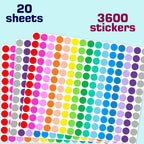 3600 PCS Colored Dot Stickers,1/2" Round Sticker 15 Colors Coding Labels 1/2 Inch