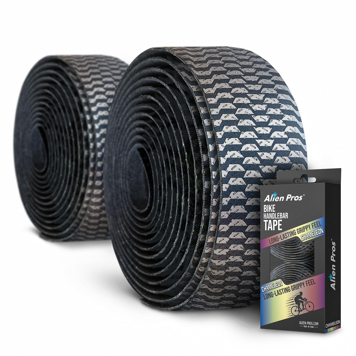 ALIEN PROS Set of 4 Green & Silver Chameleon Bike Handlebar Tape - Elevate Your Ride with Stylish, Comfortable, and Color-Shifting PU Tape for Enhanced Grip with These Bicycle Handle bar Tape