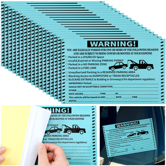 Crtiin 200 Pcs Adhesive Parking Violation Stickers Illegally No Parking Stickers Handicap Tickets Hard to Remove Towing Sign Notice Towing Tag Fluorescent Labels for Car Vehicle Truck(Blue) Blue