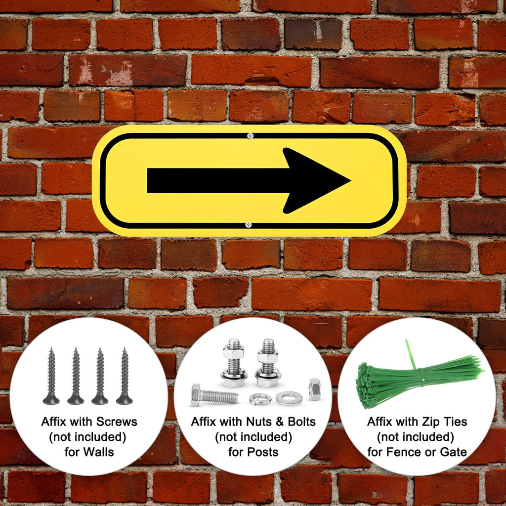 M METERXITY 4-Pack Black Arrow Signs 10x3.5" Aluminum, Yellow on Black Yellow/Black