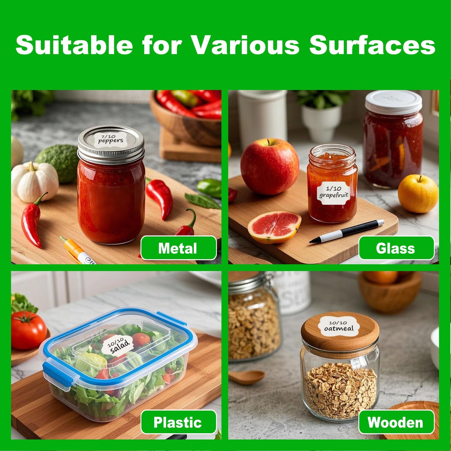 NATURALABEL 200 PCS Shaped Dissolvable Food Labels with Dispenser - 5 Shapes, No Residue, for Mason Jars, Bottle, Meal Prep & Food Storage Containers (1-3/8" x 2")