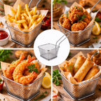 10Pack Mini Square Fry Basket, Stainless Steel Reusable Deep Fryer Baskets